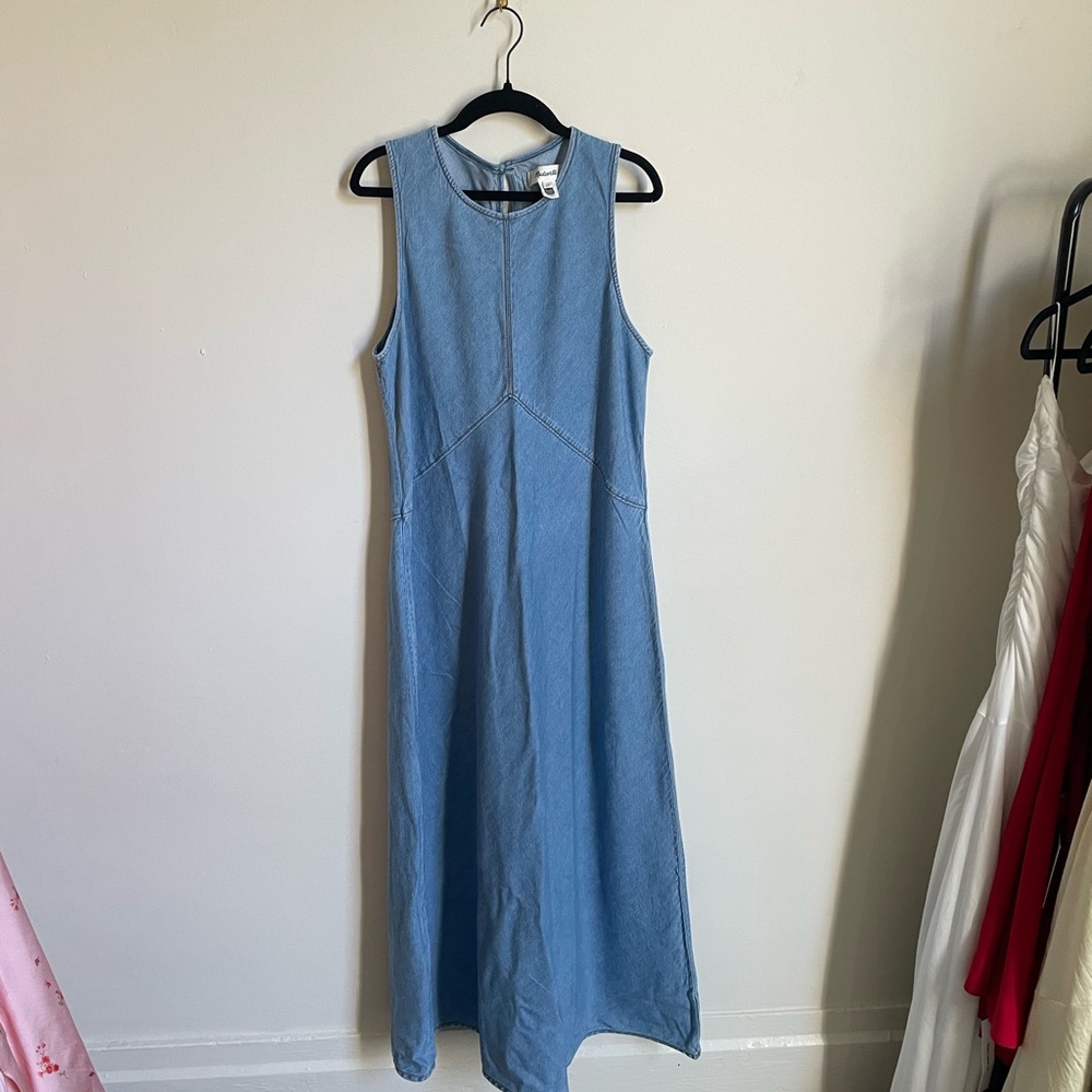 Madewell Chambray Sleeveless Maxi Dress in Light Blue